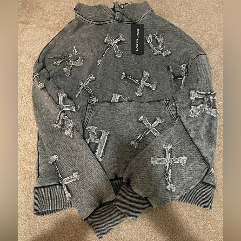 Racer worldwide grey patch hoodie